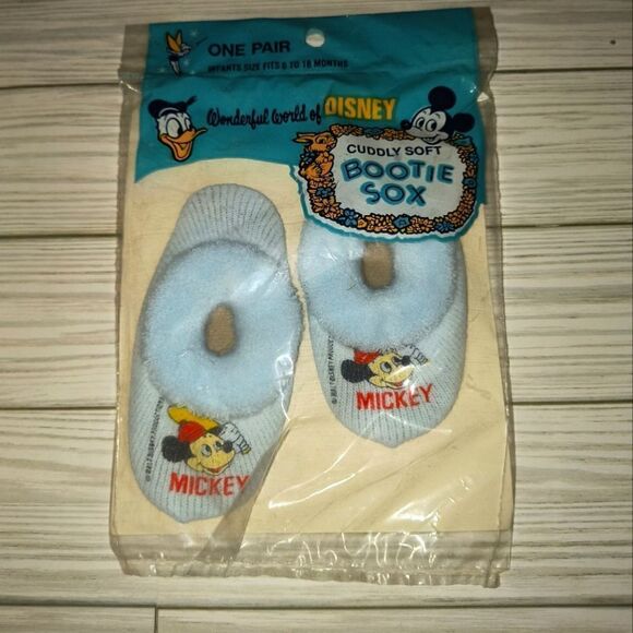 Wonderful World Of Disney Cuddly Soft Bootie Sox Mickey Vintage 6-18 Months - Picture 5 of 7